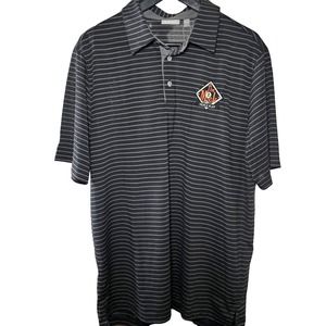 Ashworth Mens EZ-Tec2 Black & Gray Stripe Golf Polo Triple Play Logo, Size L‎